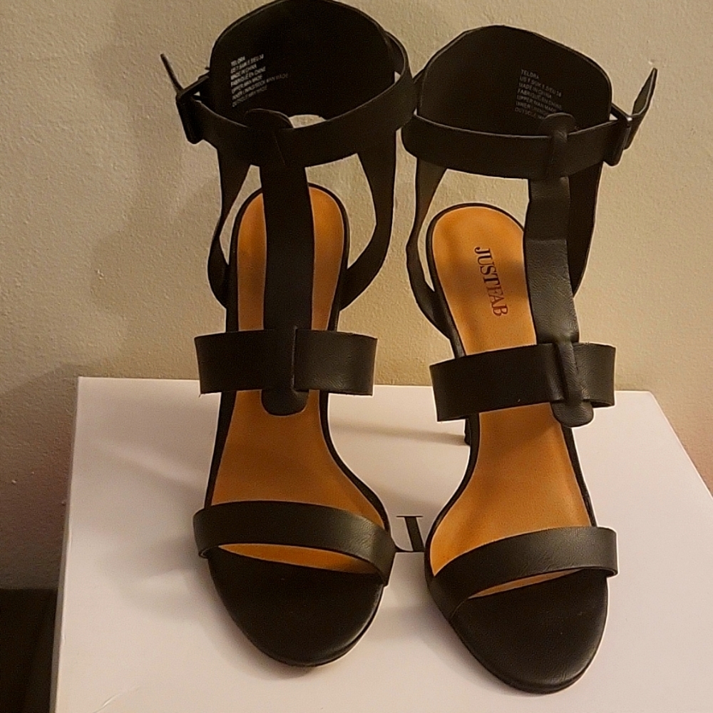 Black, scrappy heel sandals